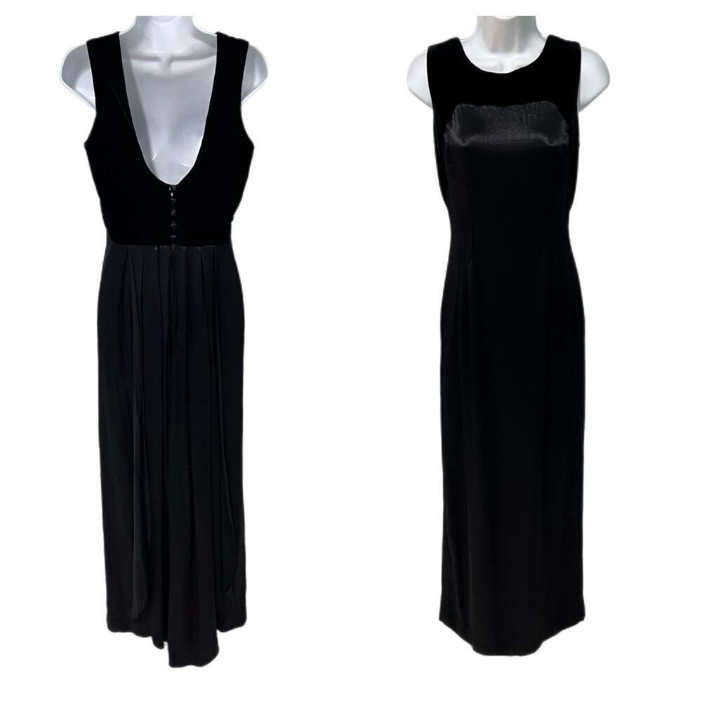 Vintage Scott McClintock Black Maxi Gown Size 10 Velvet Satin USA Made Whimsy